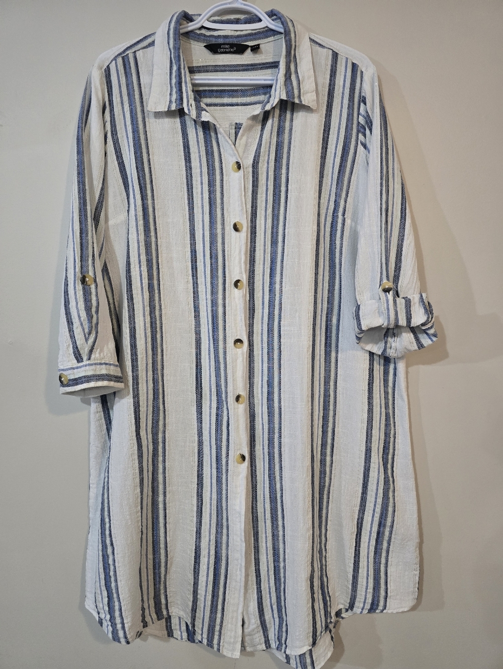 Mlle Gabrielle Blue & White Long Tunic Striped Top. Short Beach Dress. Size 2x